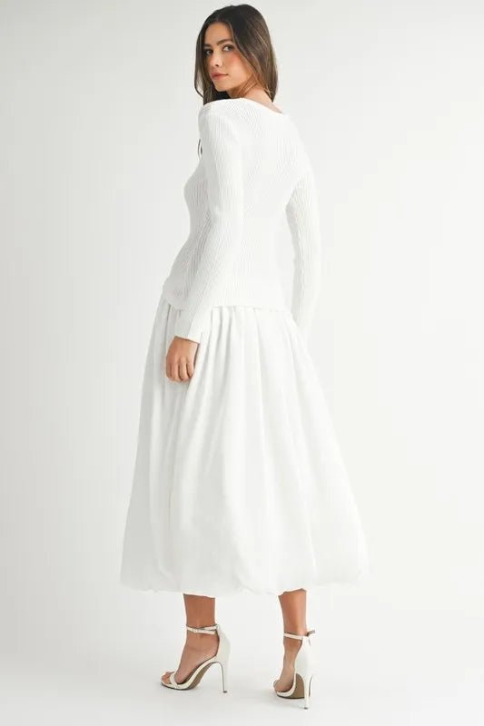 MABLE Ribbed Poplin Mix Midi Sweater Dress - Blu Lotus Boutique