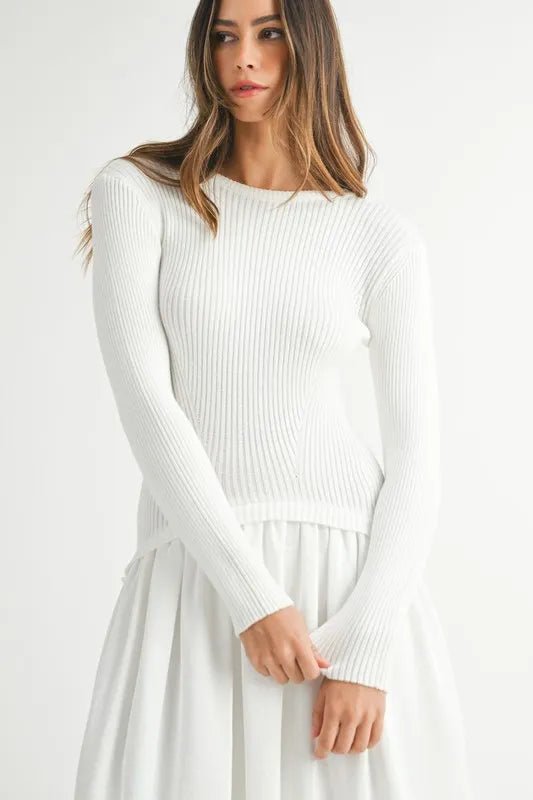 MABLE Ribbed Poplin Mix Midi Sweater Dress - Blu Lotus Boutique