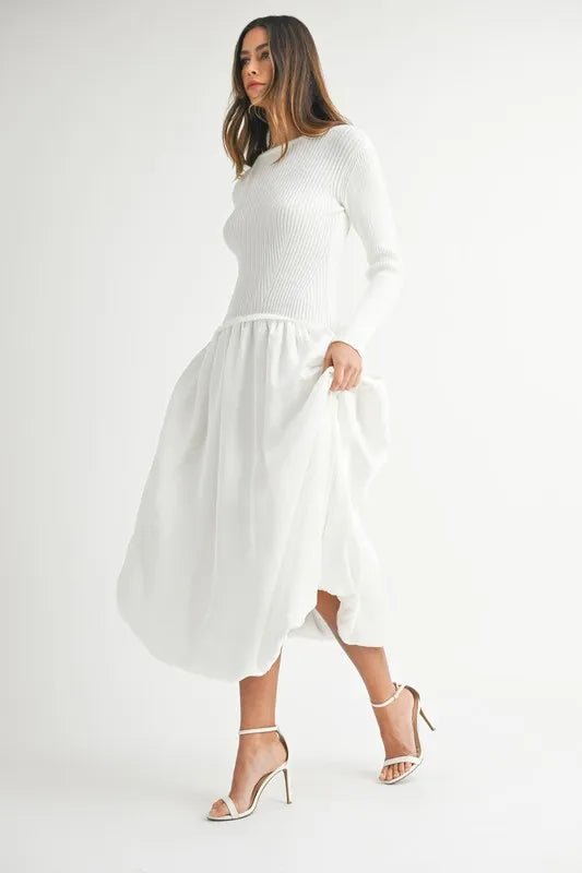 MABLE Ribbed Poplin Mix Midi Sweater Dress - Blu Lotus Boutique