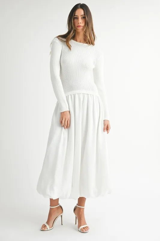 MABLE Ribbed Poplin Mix Midi Sweater Dress - Blu Lotus Boutique