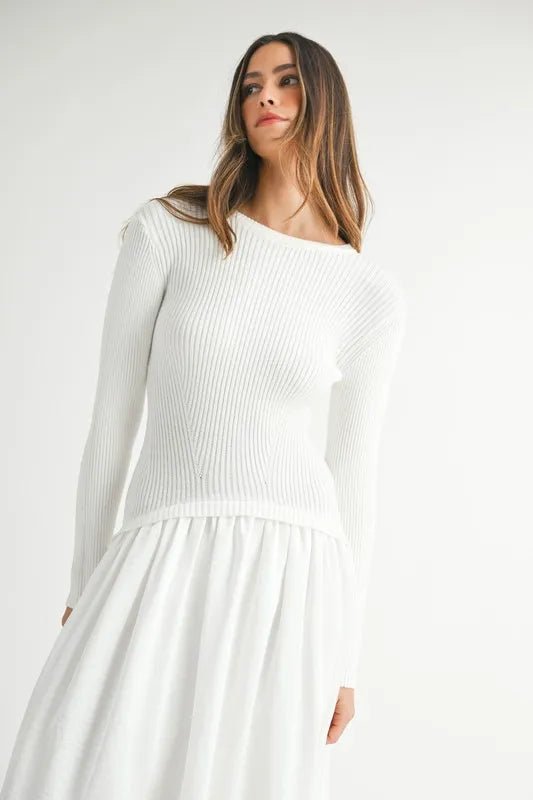 MABLE Ribbed Poplin Mix Midi Sweater Dress - Blu Lotus Boutique