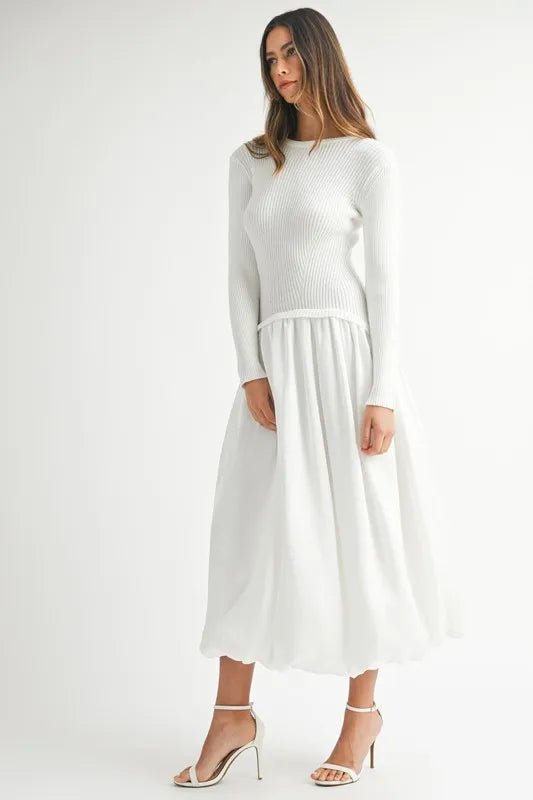 MABLE Ribbed Poplin Mix Midi Sweater Dress - Blu Lotus Boutique