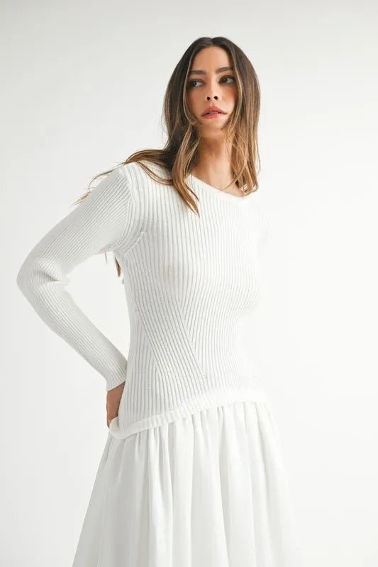 MABLE Ribbed Poplin Mix Midi Sweater Dress - Blu Lotus Boutique