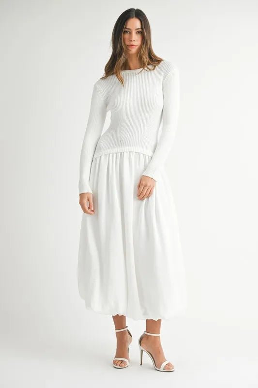 MABLE Ribbed Poplin Mix Midi Sweater Dress - Blu Lotus Boutique