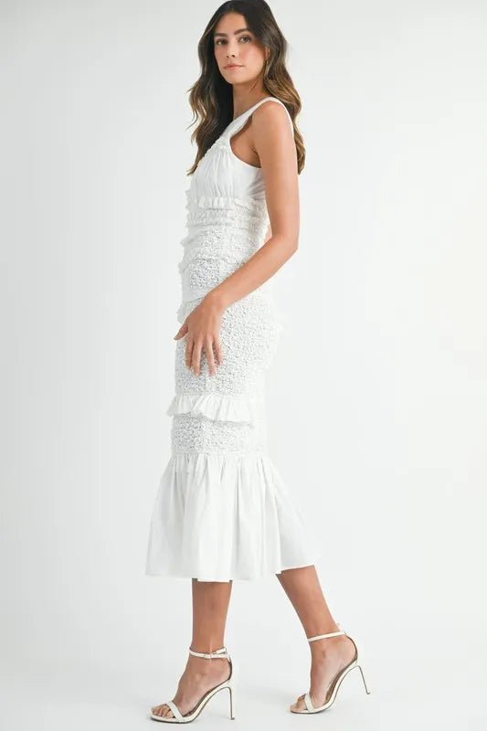 MABLE Ruffled Popcorn Smocked Mermaid Midi Dress - Blu Lotus Boutique
