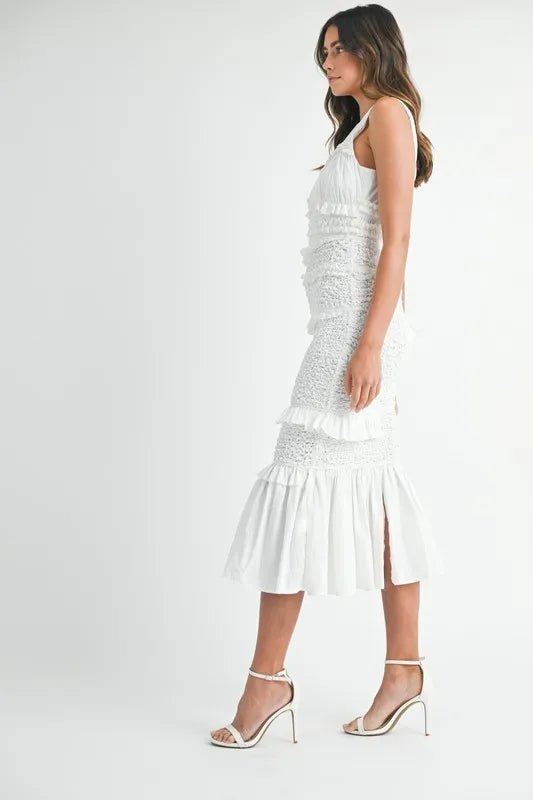 MABLE Ruffled Popcorn Smocked Mermaid Midi Dress - Blu Lotus Boutique
