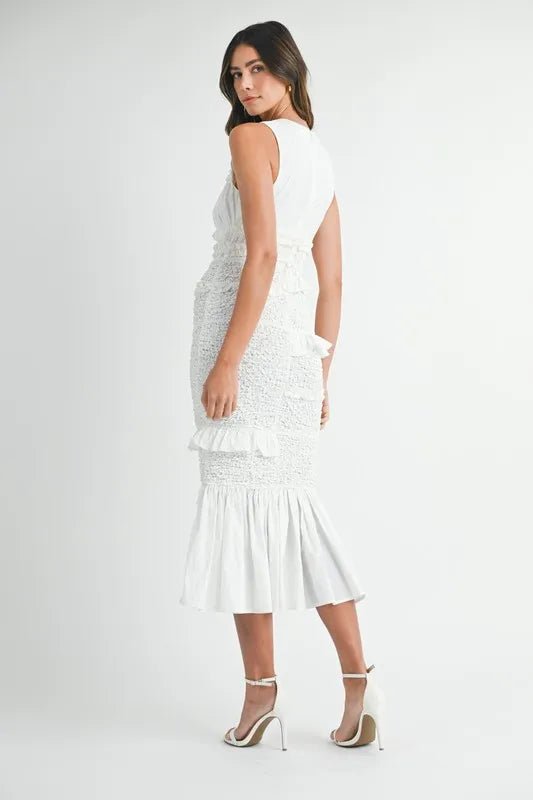 MABLE Ruffled Popcorn Smocked Mermaid Midi Dress - Blu Lotus Boutique