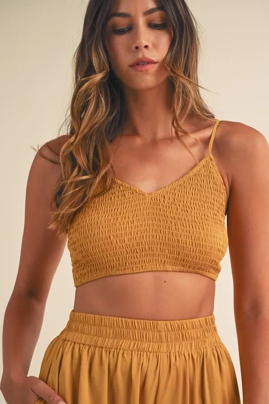 MABLE Smocked Bralette Crop Top and Wide Leg Pants Set - Blu Lotus Boutique