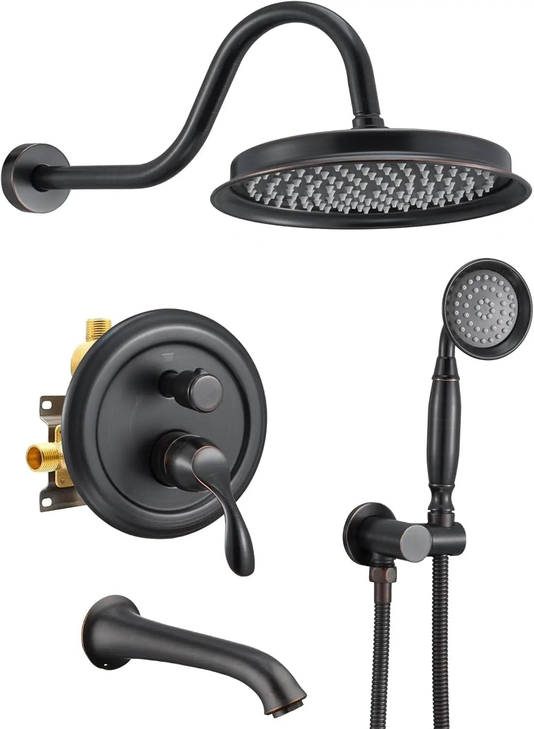 matte black shower system with tub spout, tub and shower faucet combo set with valve & trim kit bathtub shower faucet set - Blu Lotus Boutique