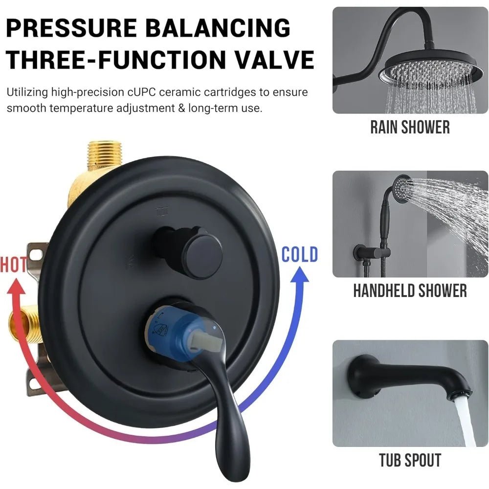 matte black shower system with tub spout, tub and shower faucet combo set with valve & trim kit bathtub shower faucet set - Blu Lotus Boutique