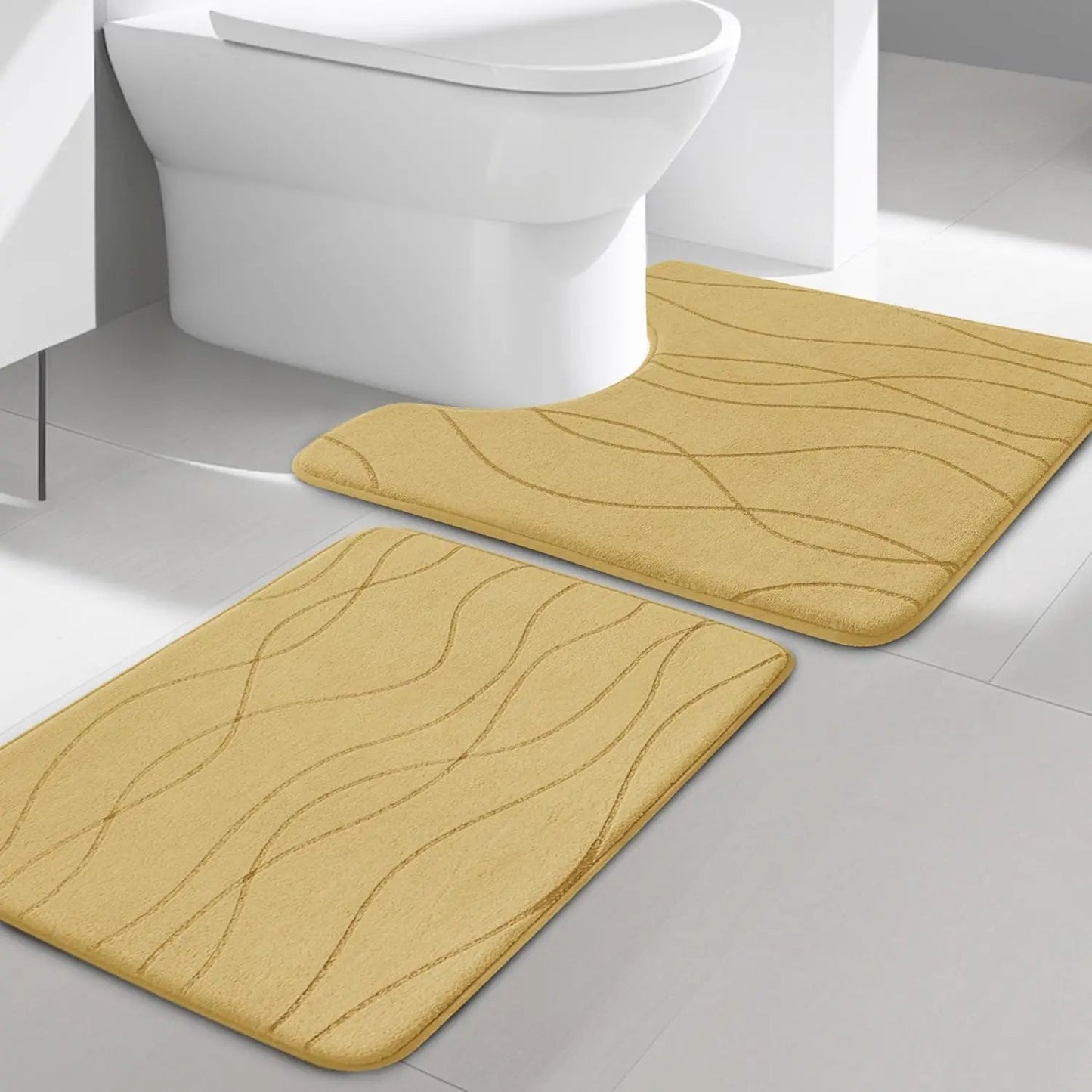 Memory Foam Grey Bathroom Rug Sets 5 Piece, Ultra Absorbent Bath Mat for Bathroom - Non - Slip Machine Washable - Blu Lotus Boutique