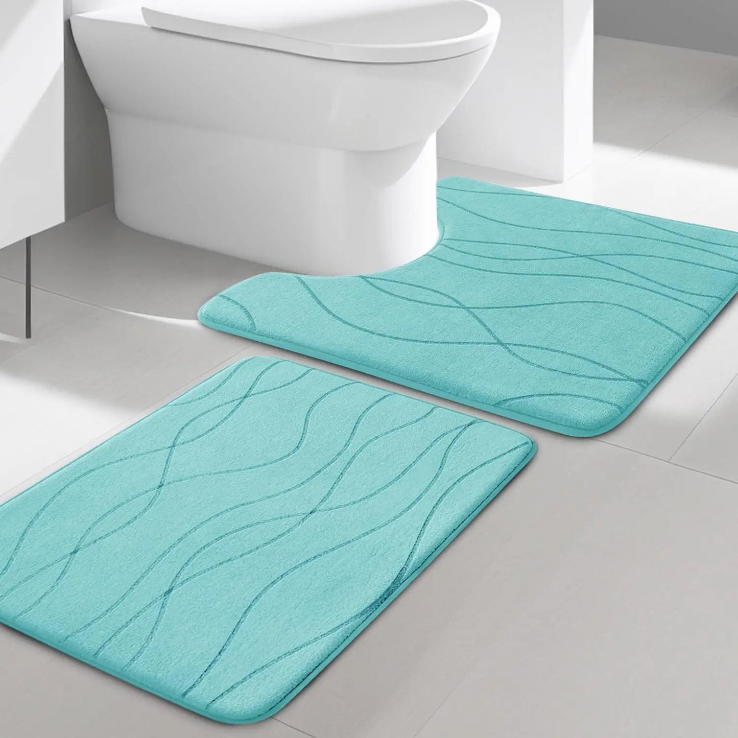 Memory Foam Grey Bathroom Rug Sets 5 Piece, Ultra Absorbent Bath Mat for Bathroom - Non - Slip Machine Washable - Blu Lotus Boutique