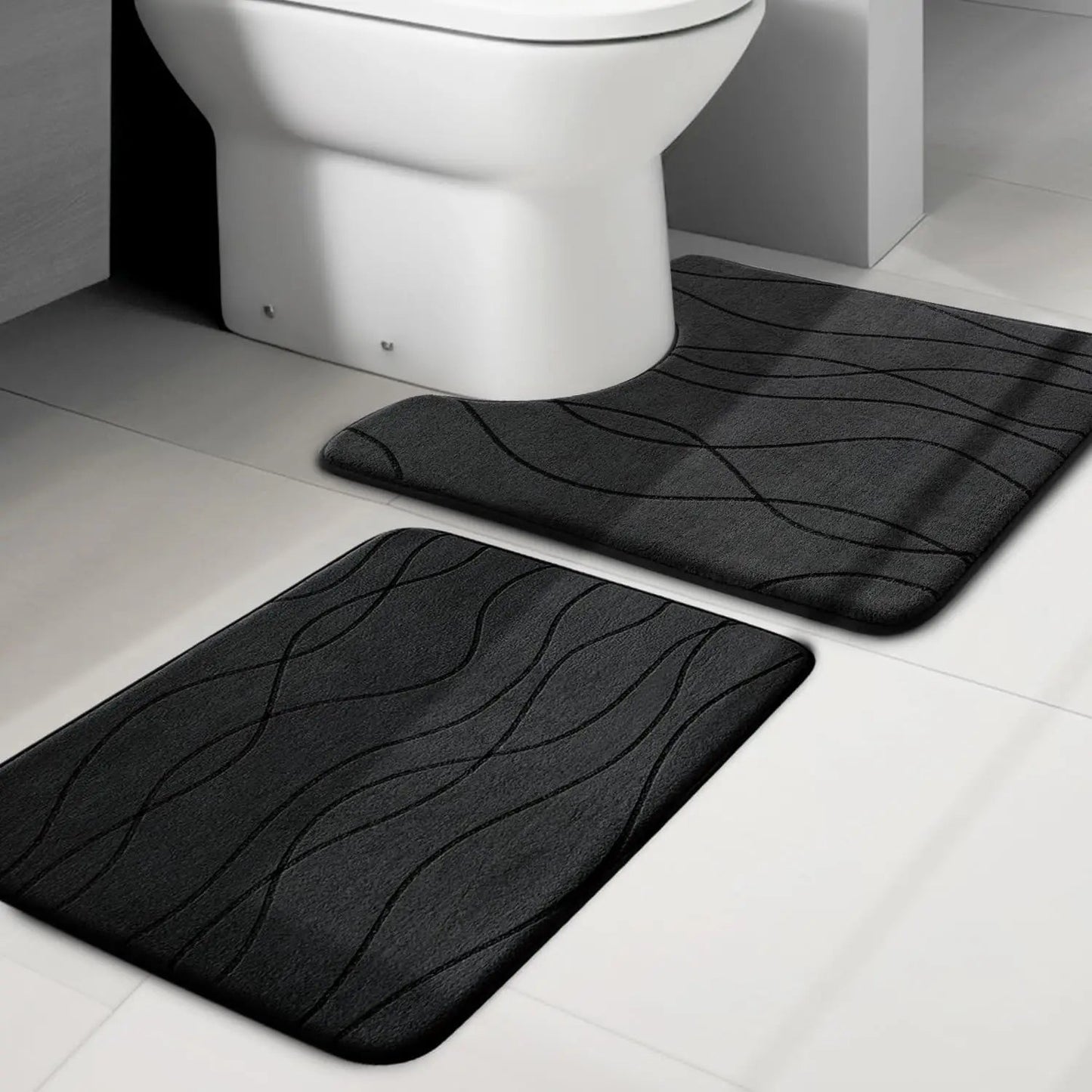 Memory Foam Grey Bathroom Rug Sets 5 Piece, Ultra Absorbent Bath Mat for Bathroom - Non - Slip Machine Washable - Blu Lotus Boutique