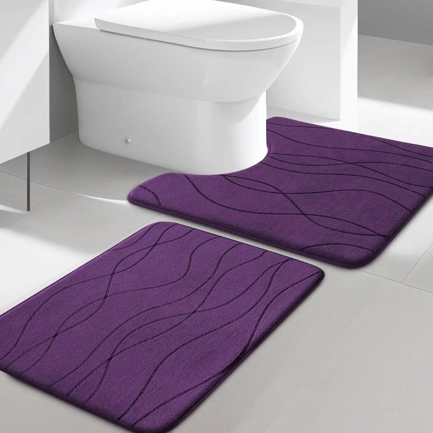 Memory Foam Grey Bathroom Rug Sets 5 Piece, Ultra Absorbent Bath Mat for Bathroom - Non - Slip Machine Washable - Blu Lotus Boutique