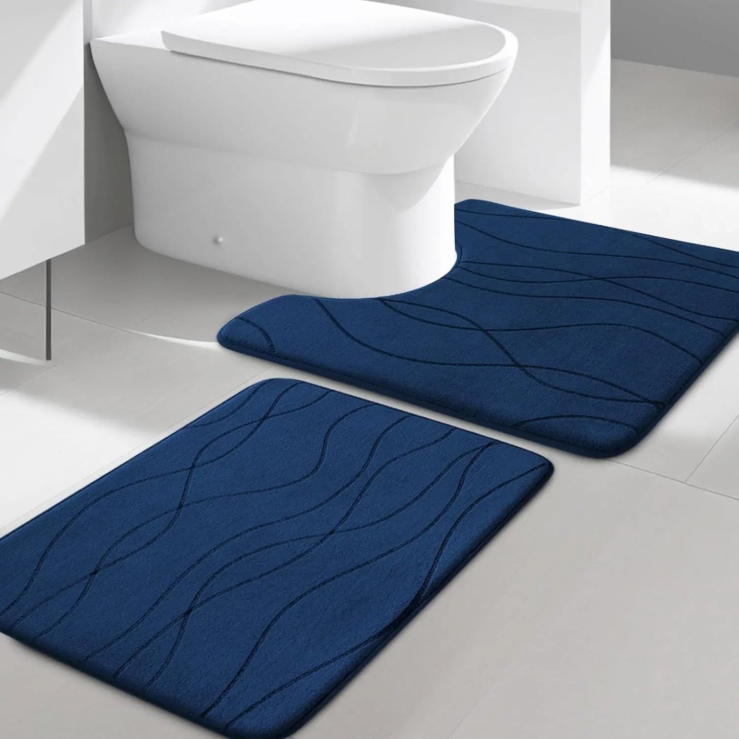 Memory Foam Grey Bathroom Rug Sets 5 Piece, Ultra Absorbent Bath Mat for Bathroom - Non - Slip Machine Washable - Blu Lotus Boutique