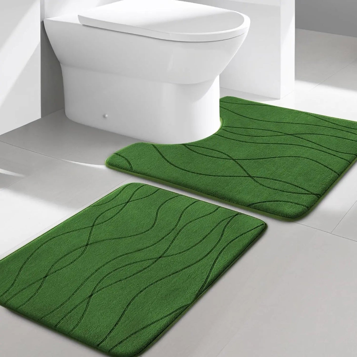 Memory Foam Grey Bathroom Rug Sets 5 Piece, Ultra Absorbent Bath Mat for Bathroom - Non - Slip Machine Washable - Blu Lotus Boutique