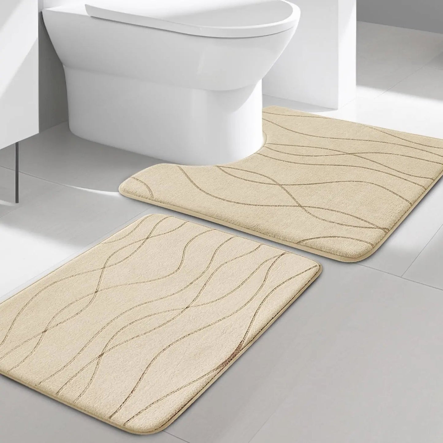 Memory Foam Grey Bathroom Rug Sets 5 Piece, Ultra Absorbent Bath Mat for Bathroom - Non - Slip Machine Washable - Blu Lotus Boutique