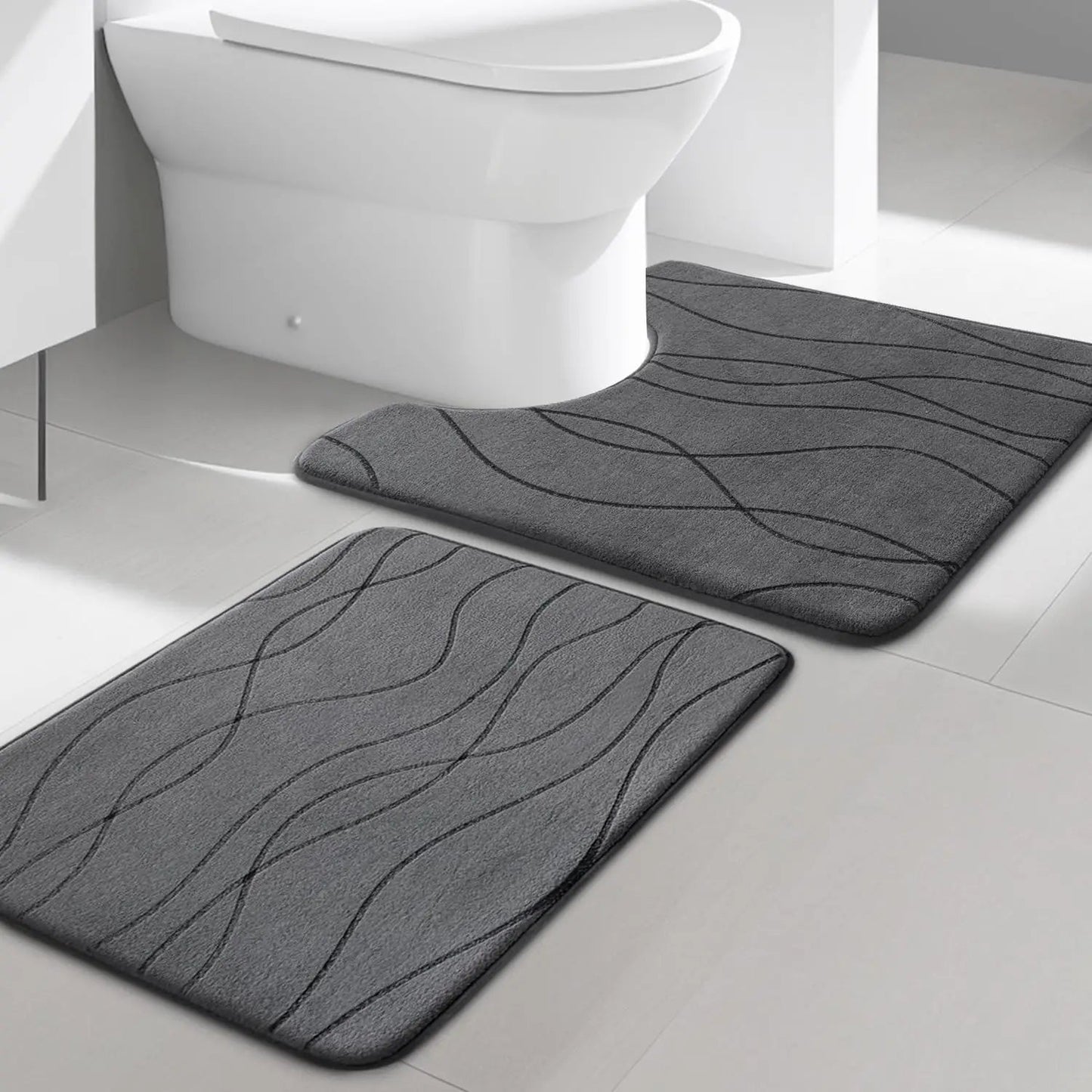 Memory Foam Grey Bathroom Rug Sets 5 Piece, Ultra Absorbent Bath Mat for Bathroom - Non - Slip Machine Washable - Blu Lotus Boutique