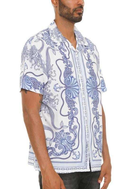 Mens Collared Print Button Down - Blu Lotus Boutique