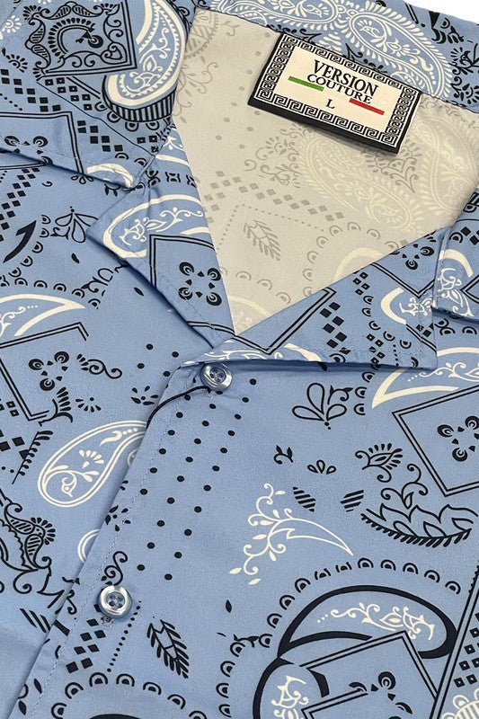 Mens Collared Print Button Down - Blu Lotus Boutique