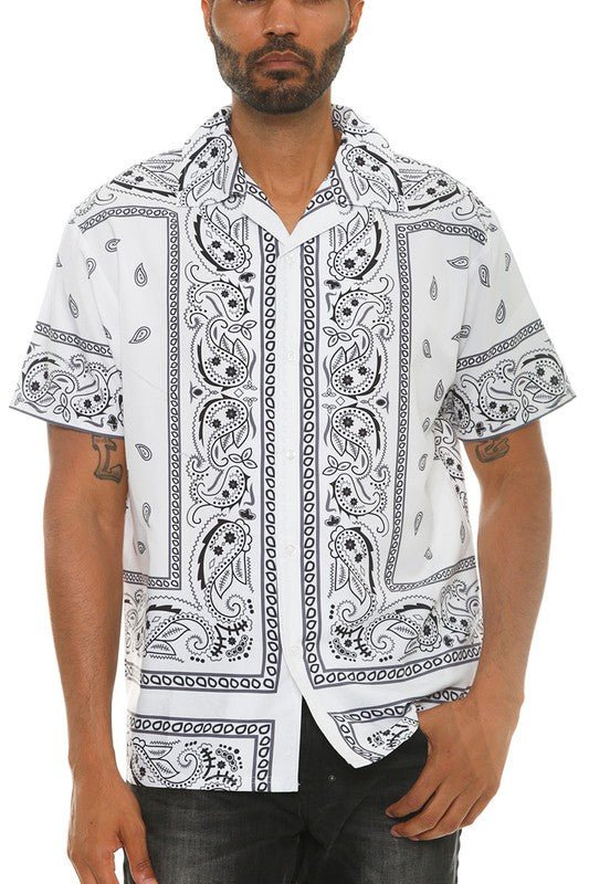 Mens Collared Print Button Down - Blu Lotus Boutique