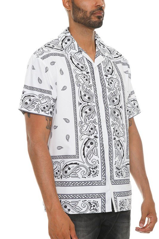 Mens Collared Print Button Down - Blu Lotus Boutique