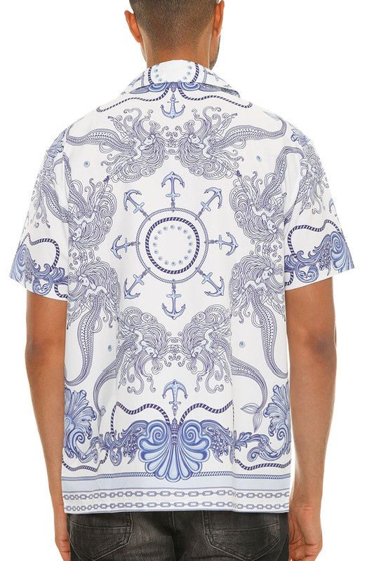 Mens Collared Print Button Down - Blu Lotus Boutique