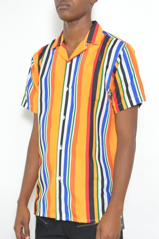 MENS STRIPED BUTTON DOWN SHIRT PRINT - Blu Lotus Boutique