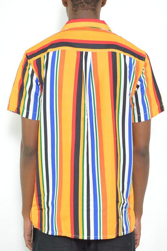 MENS STRIPED BUTTON DOWN SHIRT PRINT - Blu Lotus Boutique