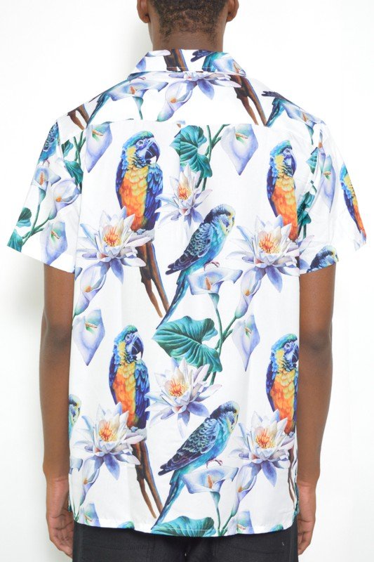 MENS TUCAN PARROT PRINT RESORT BUTTON DOWN SHIRT - Blu Lotus Boutique