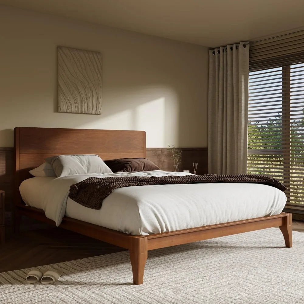 Merax Full Size Bamboo Platform Bed, Mid - Century Modern Bed Frame with Tall Headboard, Solid Sustainable Bedframe Full - Size, Woo - Blu Lotus Boutique