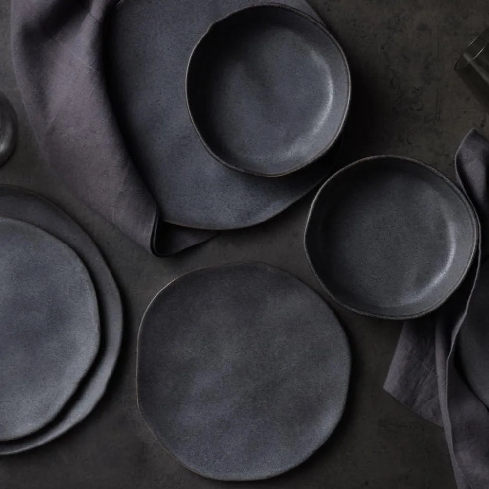 Mercer Project HEKONDA Modern Stoneware 16 - Piece Dinnerware Set, Gray, Plate and Bowl Set for 4 - Blu Lotus Boutique