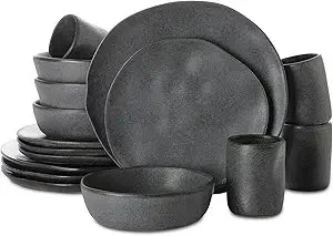 Mercer Project HEKONDA Modern Stoneware 16 - Piece Dinnerware Set, Gray, Plate and Bowl Set for 4 - Blu Lotus Boutique