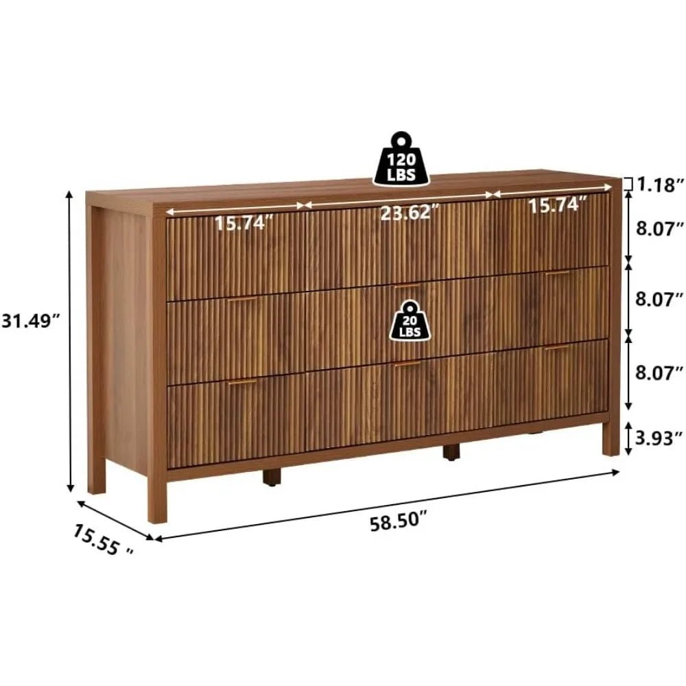 Mid Century Modern Dresser TV Stand, 9 Drawer Dresser for Bedroom Wood, Farmhouse Boho Storage Cabinet Side Table with Solid Nat - Blu Lotus Boutique