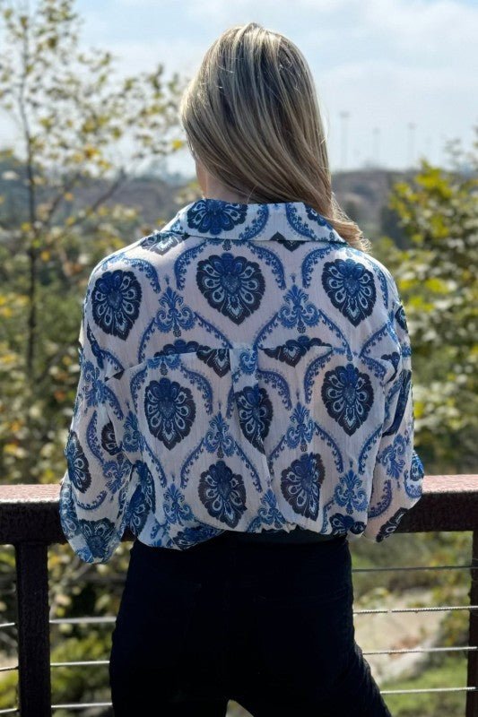 Mila Pattern Button Top - Blu Lotus Boutique