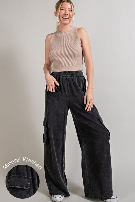 Mineral Washed Cargo Pants - Blu Lotus Boutique