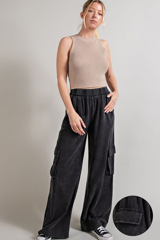 Mineral Washed Cargo Pants - Blu Lotus Boutique