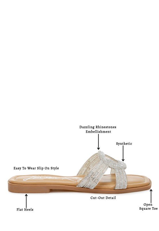 Minople Rhinestones Embellished Flat Sandals - Blu Lotus Boutique