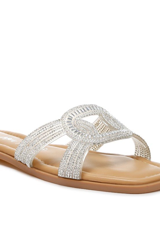 Minople Rhinestones Embellished Flat Sandals - Blu Lotus Boutique