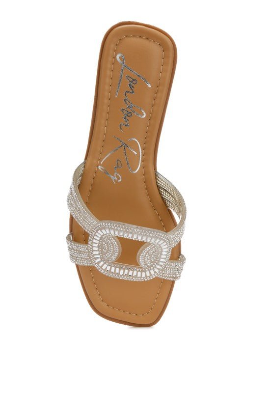 Minople Rhinestones Embellished Flat Sandals - Blu Lotus Boutique