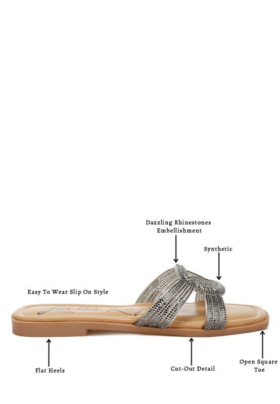 Minople Rhinestones Embellished Flat Sandals - Blu Lotus Boutique