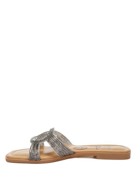 Minople Rhinestones Embellished Flat Sandals - Blu Lotus Boutique