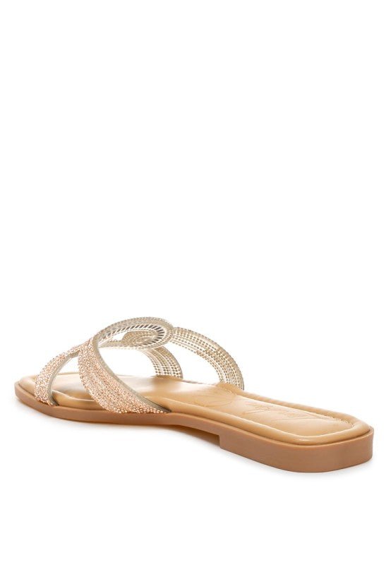 Minople Rhinestones Embellished Flat Sandals - Blu Lotus Boutique