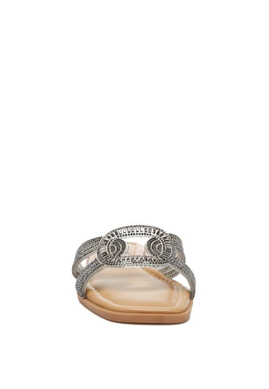 Minople Rhinestones Embellished Flat Sandals - Blu Lotus Boutique