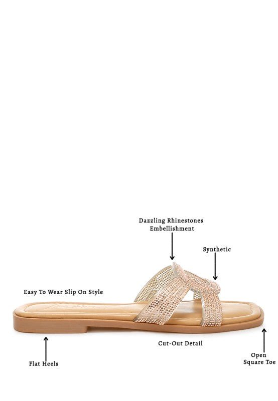 Minople Rhinestones Embellished Flat Sandals - Blu Lotus Boutique