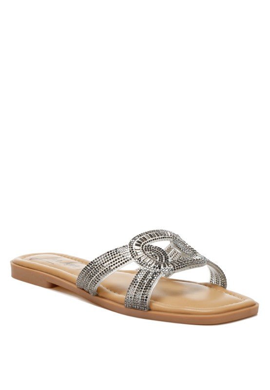 Minople Rhinestones Embellished Flat Sandals - Blu Lotus Boutique