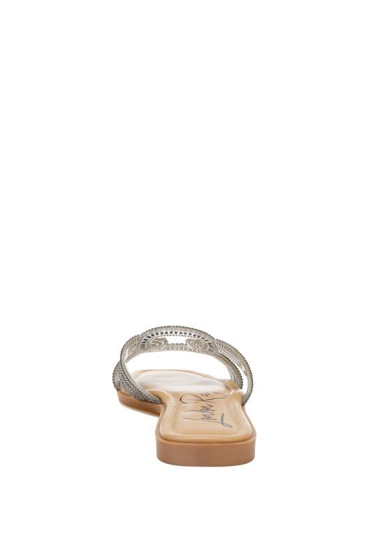 Minople Rhinestones Embellished Flat Sandals - Blu Lotus Boutique