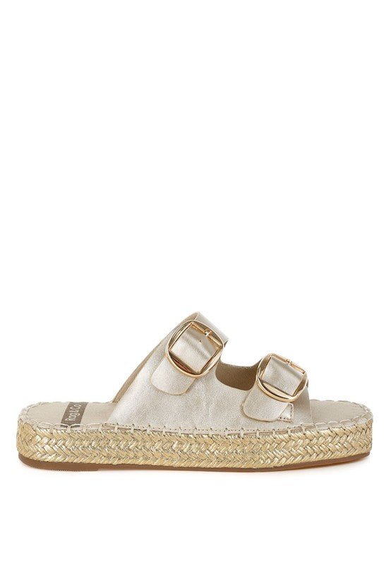 Miova Metallic Buckle Detail Espadrille Flatforms - Blu Lotus Boutique