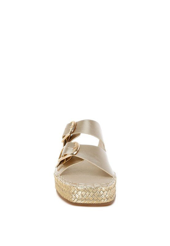 Miova Metallic Buckle Detail Espadrille Flatforms - Blu Lotus Boutique