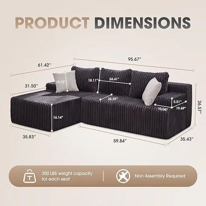 Modular L - Shaped 3 - Seat Sectional | Memory Foam with Deep Seating & Storage Modules | Living Room Sofa - Blu Lotus Boutique
